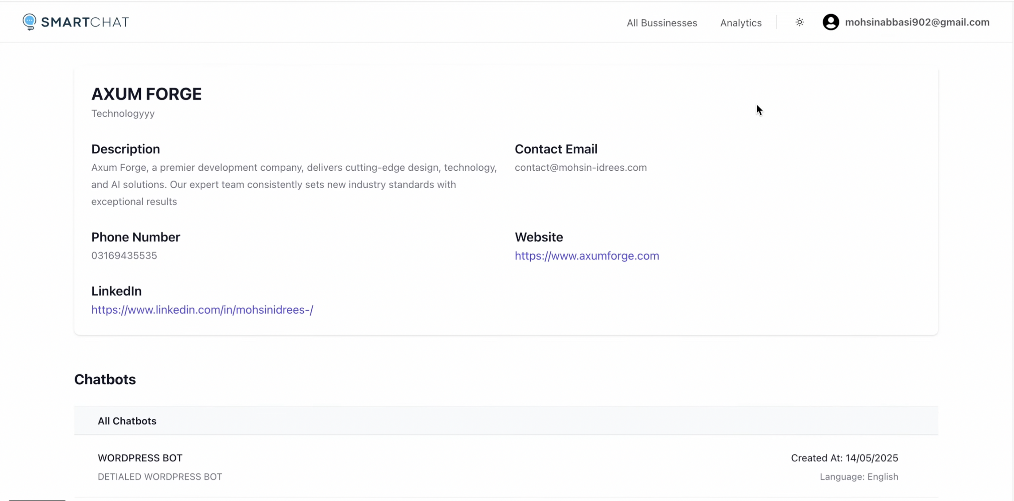 SmartChat analytics panel